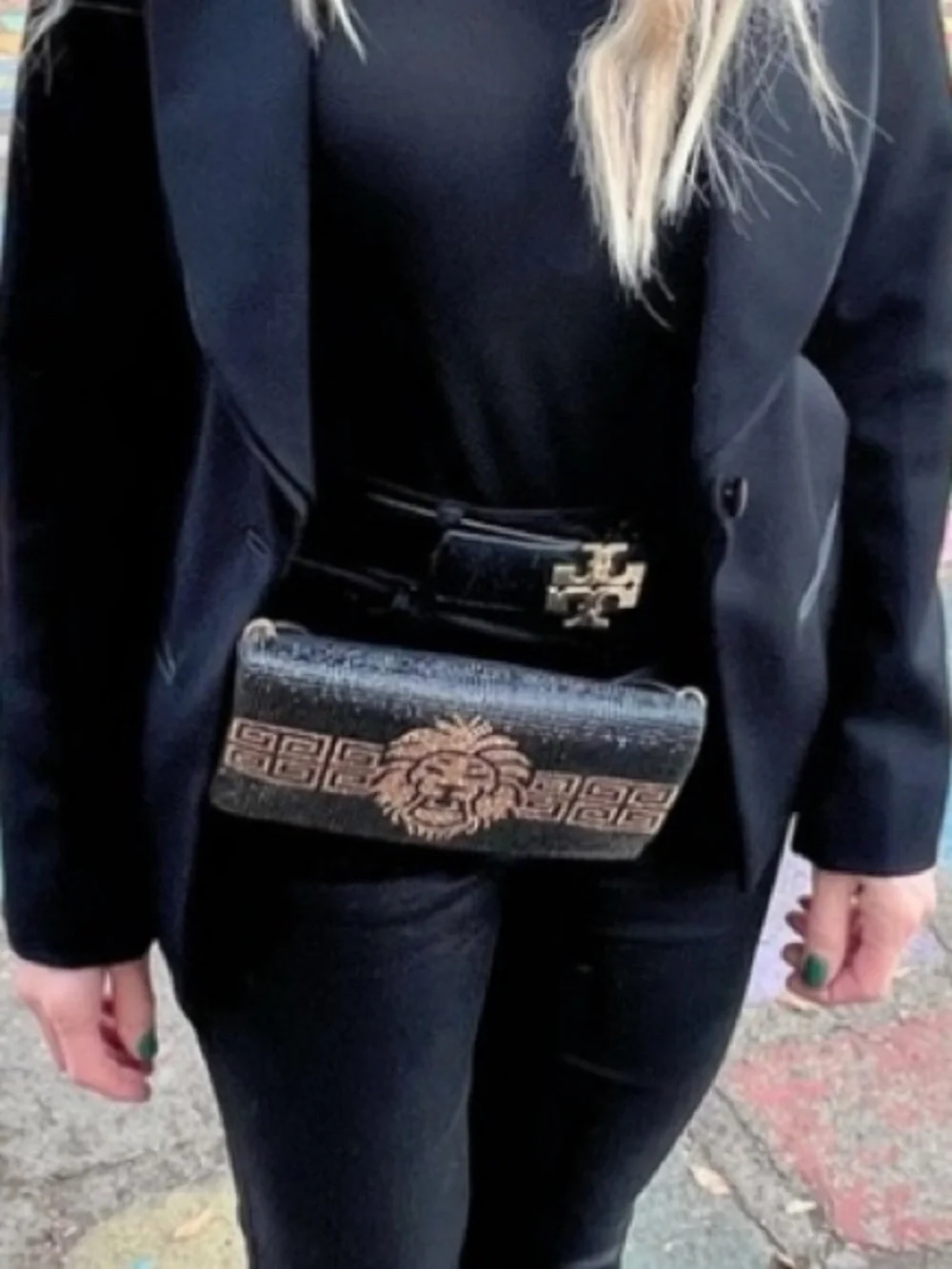 Black Gold Lion Crystal Stadium Bag Crossbody Shoulder Waist + Belt Clutch Leo